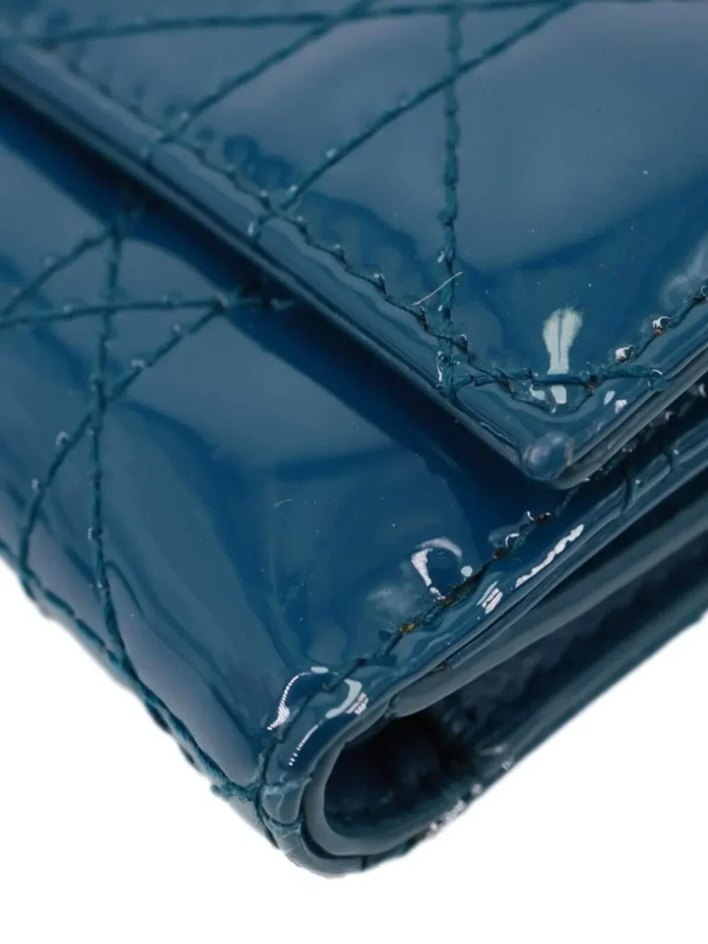 Christian Dior  Lady Dior Lotus Cannage Patent Leather Wallet Blue